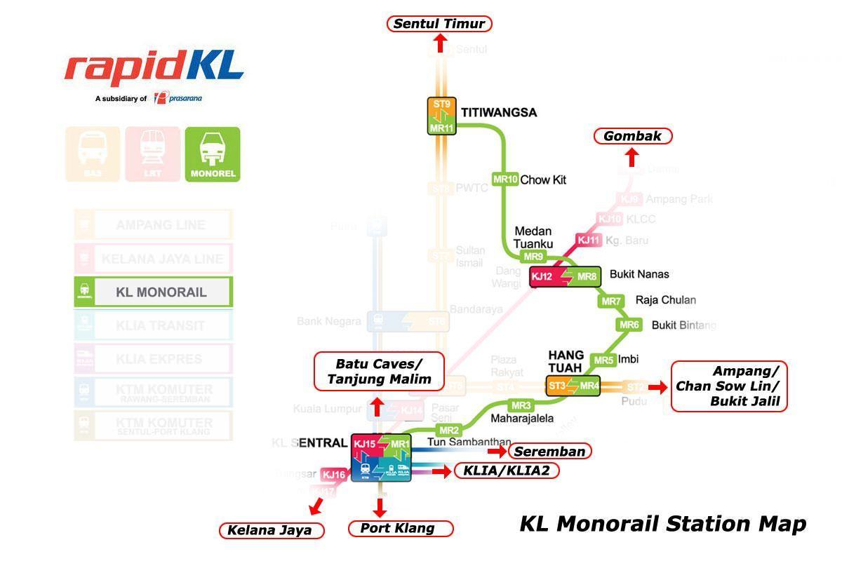 монорельса KL маршрут на карте
